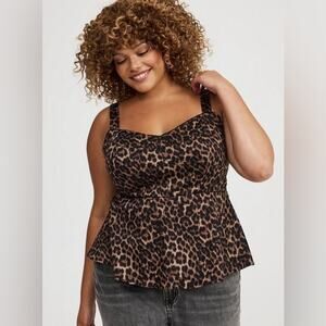 Torrid Sweetheart Cami On the Prowl Leopard Chocolate Top Tank Sleeveless Peplum